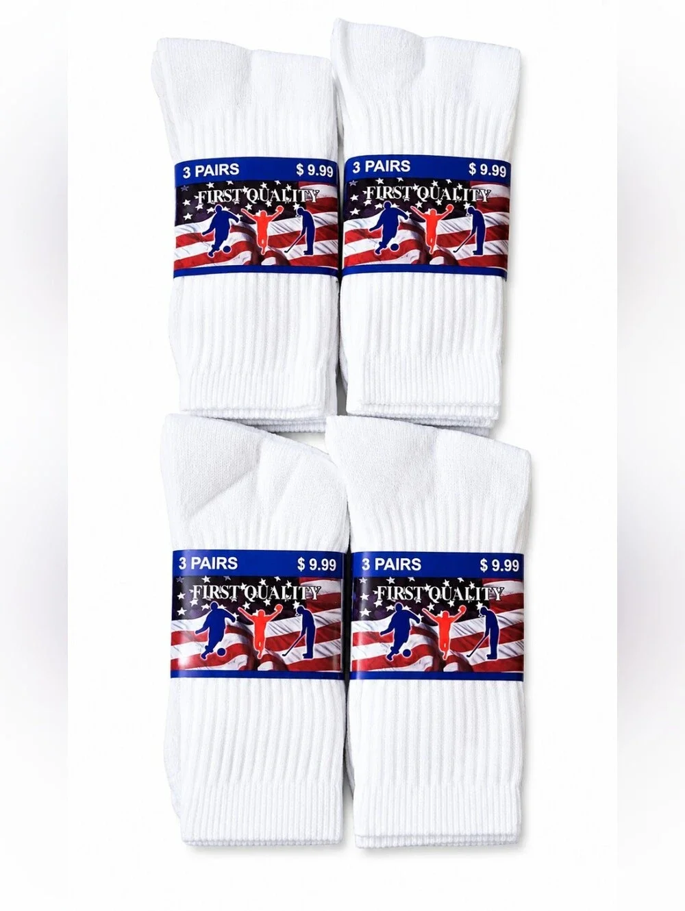 12 Pairs Men's Cotton Crew Everyday Plain Solid White Socks Size 9-11